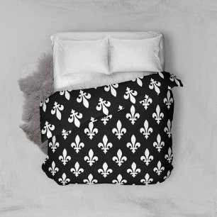 Fleur de Lis Pattern, Royal French, White on Black Duvet Cover