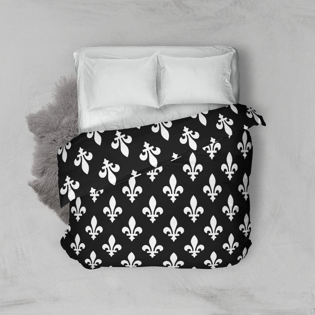 Fleur de Lis Pattern, Royal French, White on Black Duvet Cover (Creator Uploaded)