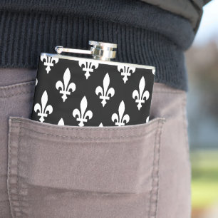 Fleur de Lis Pattern, Royal French, White on Black Flask