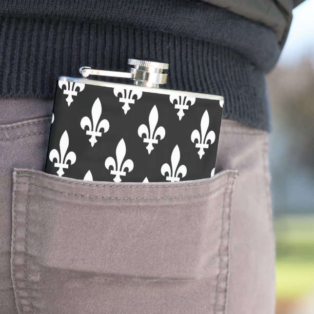 Fleur de Lis Pattern, Royal French, White on Black Flask (In Situ)