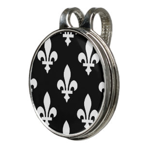 Fleur de Lis Pattern, Royal French, White on Black Golf Hat Clip