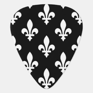 Fleur de Lis Pattern, Royal French, White on Black Guitar Pick