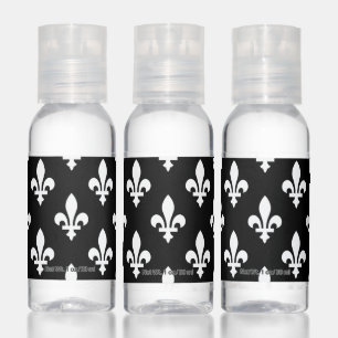 Fleur de Lis Pattern, Royal French, White on Black Hand Sanitizer