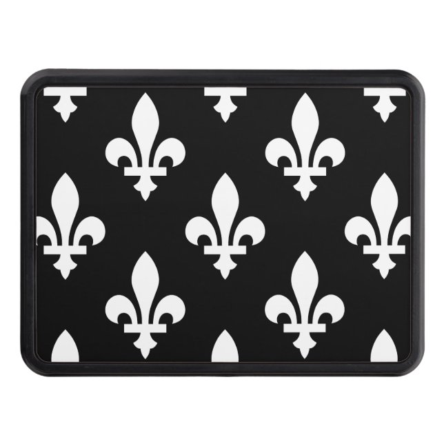 Fleur de Lis Pattern, Royal French, White on Black Hitch Cover (Front)