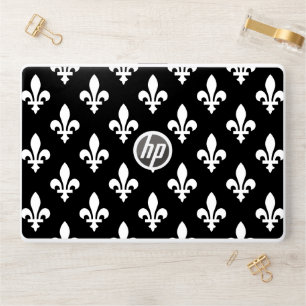 Fleur de Lis Pattern, Royal French, White on Black HP Laptop Skin
