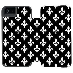 Fleur de Lis Pattern, Royal French, White on Black iPhone SE/5/5s Wallet Case