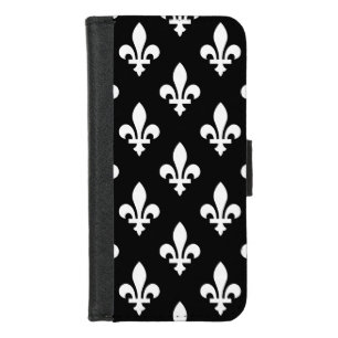 Fleur de Lis Pattern, Royal French, White on Black iPhone 8/7 Wallet Case