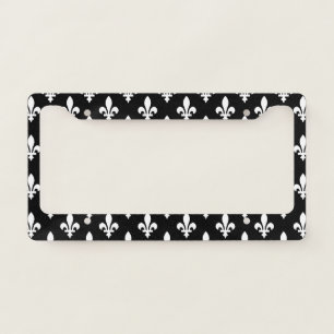 Fleur de Lis Pattern, Royal French, White on Black License Plate Frame