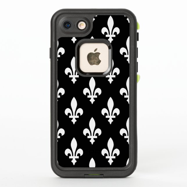 Fleur de Lis Pattern, Royal French, White on Black LifeProof iPhone Case (Back)
