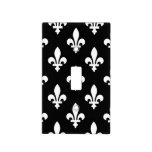 Fleur de Lis Pattern, Royal French, White on Black Light Switch Cover