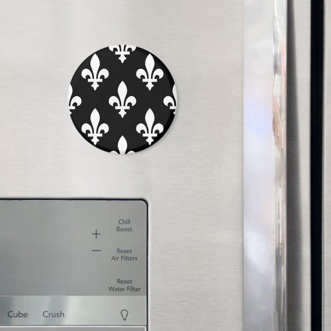 Fleur de Lis Pattern, Royal French, White on Black Magnet (In Situ (Fridge))