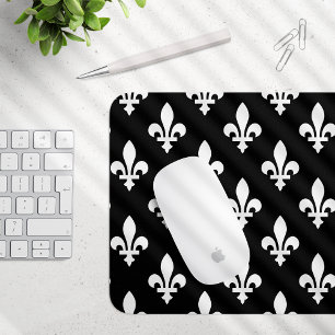 Fleur de Lis Pattern, Royal French, White on Black Mouse Pad