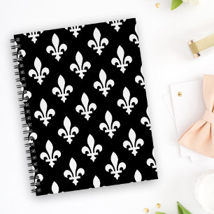 Fleur de Lis Pattern, Royal French, White on Black Notebook