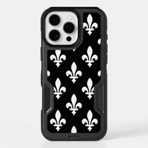 Fleur de Lis Pattern, Royal French, White on Black iPhone 16 Pro Max Case