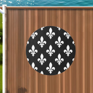Fleur de Lis Pattern, Royal French, White on Black Outdoor Rug