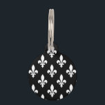 Fleur de Lis Pattern, Royal French, White on Black Pet ID Tag<br><div class="desc">Elegant,  stylish and sophisticated pattern with white Fleur De Lis Pattern on black background. Modern and trendy design,  perfect for the heraldry charge lover.</div>