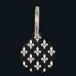 Fleur de Lis Pattern, Royal French, White on Black Pet ID Tag<br><div class="desc">Elegant, stylish and sophisticated pattern with white Fleur De Lis Pattern on black background. Modern and trendy design, perfect for the heraldry charge lover.</div>
