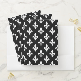 Fleur de Lis Pattern, Royal French, White on Black Pocket Folder
