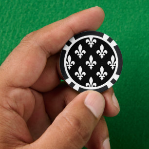 Fleur de Lis Pattern, Royal French, White on Black Poker Chips