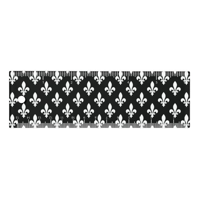 Fleur de Lis Pattern, Royal French, White on Black Ruler (Front)