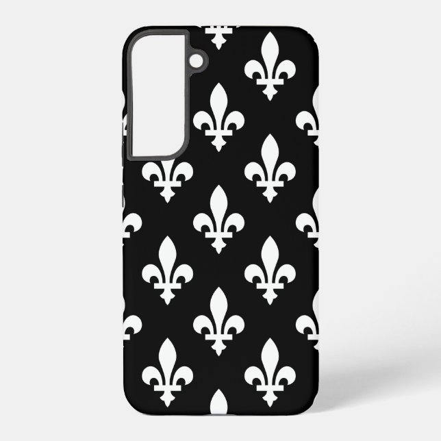 Fleur de Lis Pattern, Royal French, White on Black Samsung Galaxy Case (Back)