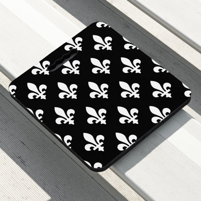 Fleur de Lis Pattern, Royal French, White on Black Seat Cushion (In Situ)