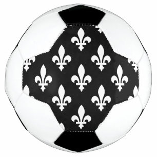 Fleur de Lis Pattern, Royal French, White on Black Soccer Ball