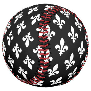 Fleur de Lis Pattern, Royal French, White on Black Softball