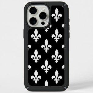 Fleur de Lis Pattern, Royal French, White on Black iPhone 15 Pro Max Case