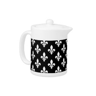 Fleur de Lis Pattern, Royal French, White on Black Teapot
