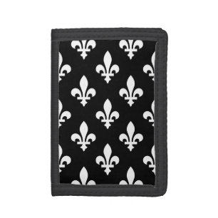 Fleur de Lis Pattern, Royal French, White on Black Trifold Wallet