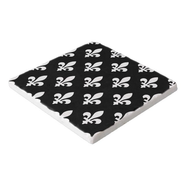 Fleur de Lis Pattern, Royal French, White on Black Trivet (Corner)