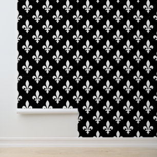 Fleur de Lis Pattern, Royal French, White on Black Wallpaper