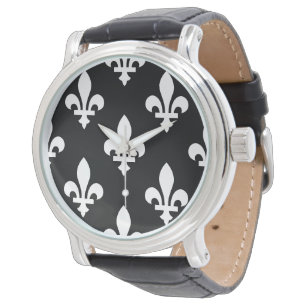 Fleur de Lis Pattern, Royal French, White on Black Watch