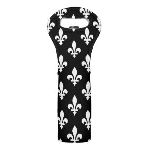 Fleur de Lis Pattern, Royal French, White on Black Wine Bag