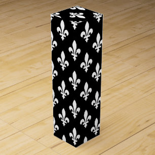 Fleur de Lis Pattern, Royal French, White on Black Wine Box