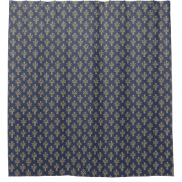 Fleur de lis,pattern,vintage,gold,navy blue,chic,e shower curtain