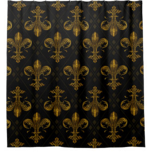 Fleur-de-lis pattern vintage gold shower curtain