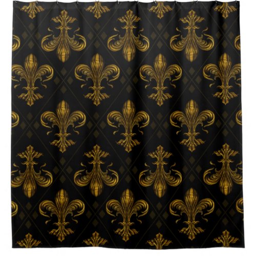 Fleur_de_lis pattern vintage gold shower curtain