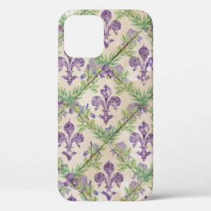 Fleur-de-lis pattern - watercolor Iris iPhone 12 Case