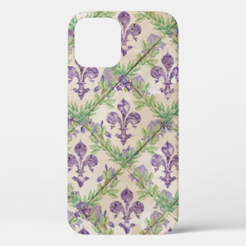 Fleur_de_lis pattern _ watercolor Iris iPhone 12 Case