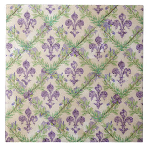 Fleur-de-lis pattern - watercolor Iris Ceramic Tile