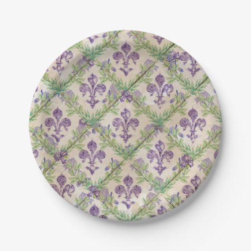 Fleur_de_lis pattern _ watercolor Iris Paper Plates
