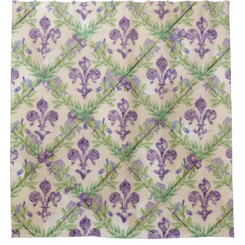 Fleur_de_lis pattern _ watercolor Iris Shower Curtain
