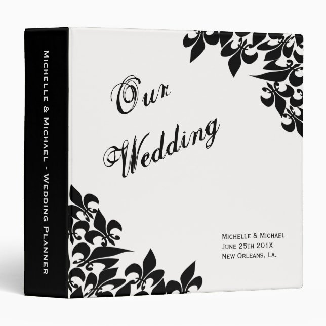 Fleur de Lis Pattern Wedding Planner 3 Ring Binder (Front/Spine)