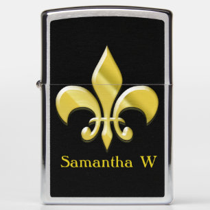 Fleur De Lis Personalized Yellow-Gold Black Zippo Lighter