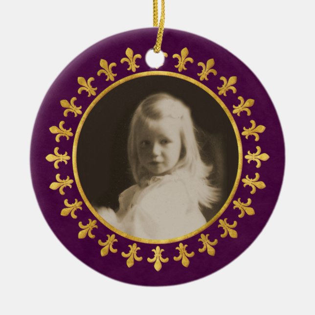 Fleur-de-lis Photo Frame Ceramic Ornament (Front)