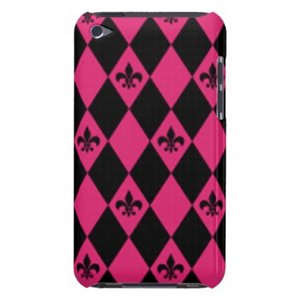 Fleur De Lis &amp; Pink Black Diamond Pattern iPod Case-Mate Case