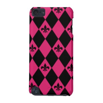 Fleur De Lis &amp; Pink Black Diamond Pattern iPod Touch (5th Generation) Case