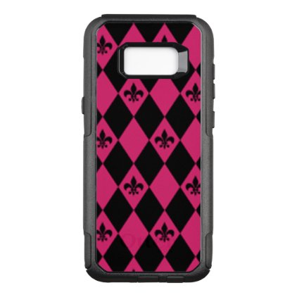 Fleur De Lis &amp; Pink Black Diamond Pattern OtterBox Commuter Samsung Galaxy S8+ Case